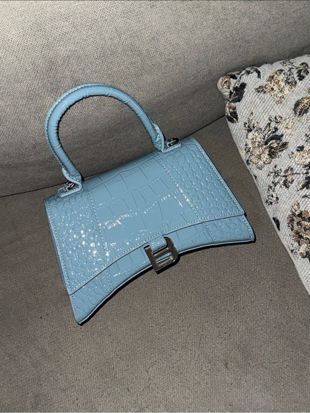 Fashion Nova Light Blue Croc-Embossed Top Handle Mini Bag